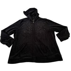 Black Velvet Rhinestone Zip Up Hoodie Jacket Plus Size 3X Y2K 2000s Punk Skater